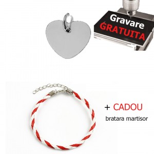 Pandativ inimioara argint, 10mm, gravabila cu text  personalizat
