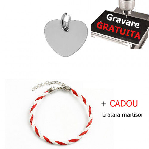 Pandativ inimioara argint, 10mm, gravabila cu poza sau text personalizat